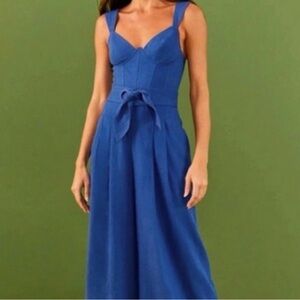 FARM RIO 
Belted Pleated Linen-Blend Jumpsuit